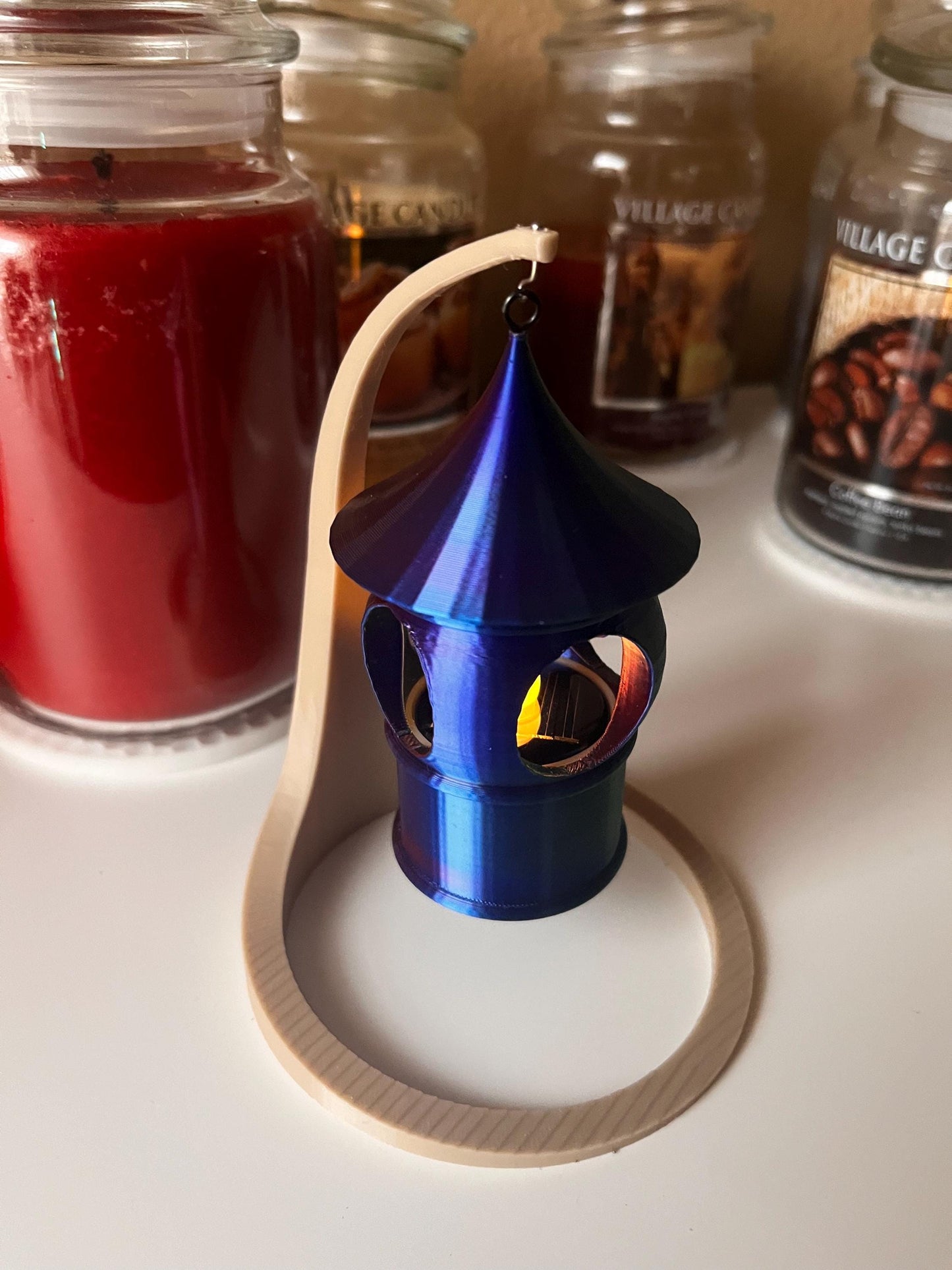 3D Printed Solar Tealight with Hanging Stand.