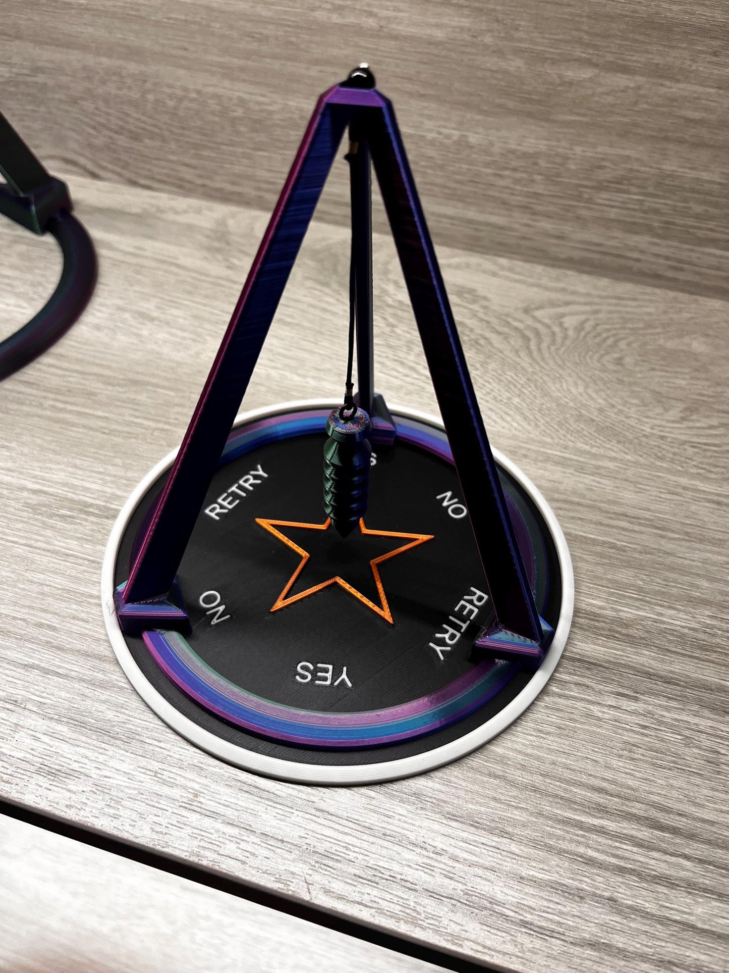 Small Open Tripod Stand with Pendulum and Divination Board (3D Printed PLA Plastic)