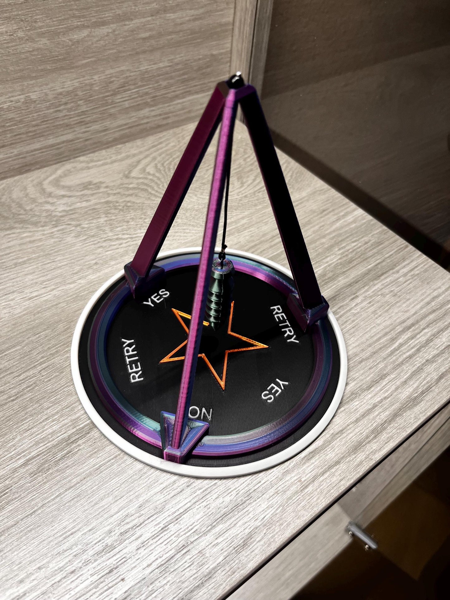 Small Open Tripod Stand with Pendulum and Divination Board (3D Printed PLA Plastic)