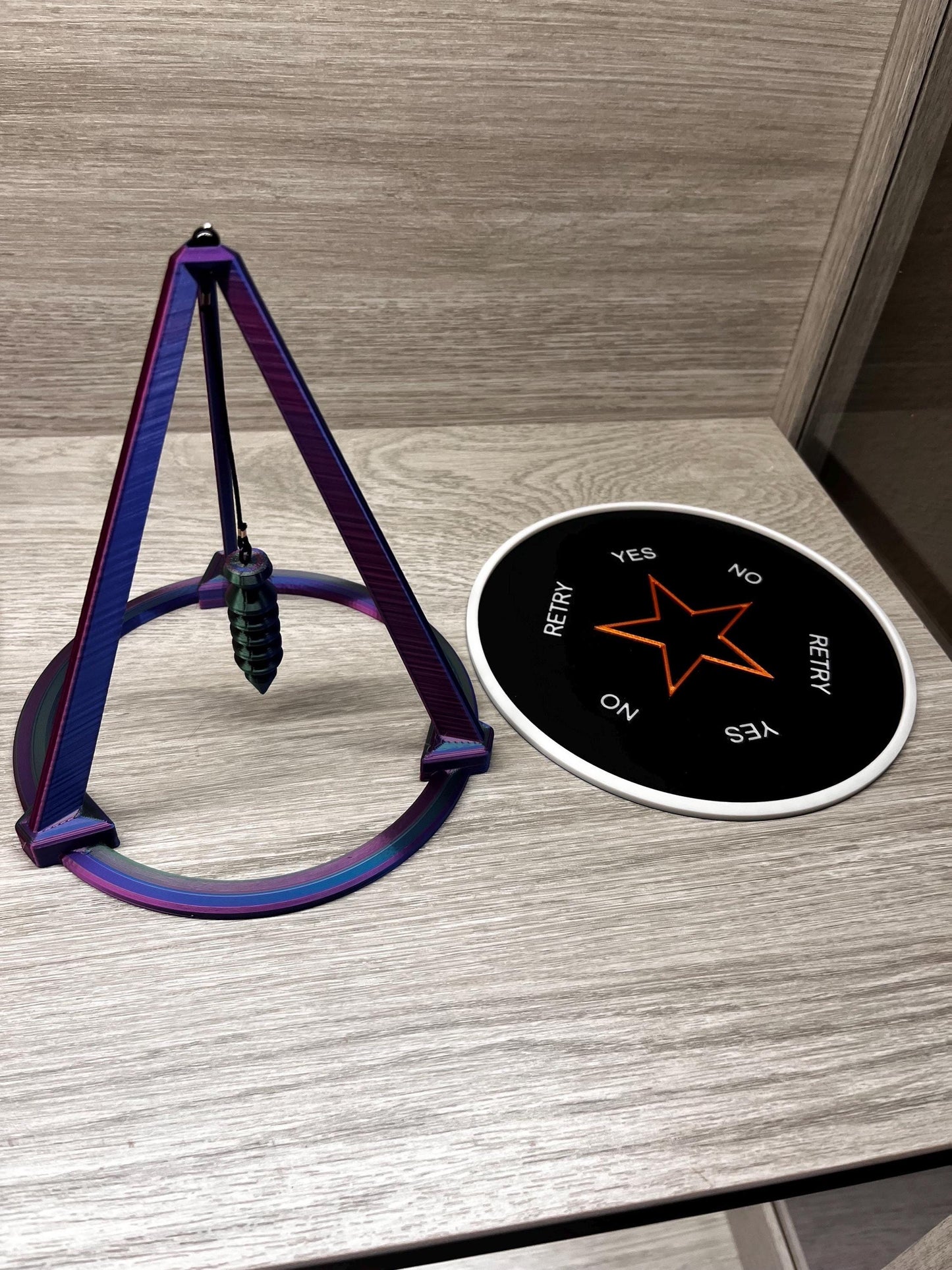 Small Open Tripod Stand with Pendulum and Divination Board (3D Printed PLA Plastic)